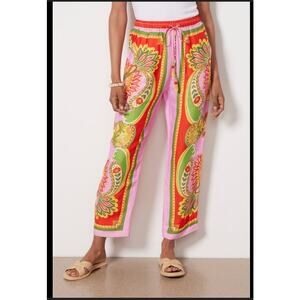 NWT FARM Rio Multicolor Beach Toucans Scarf Straight Leg Pants XS